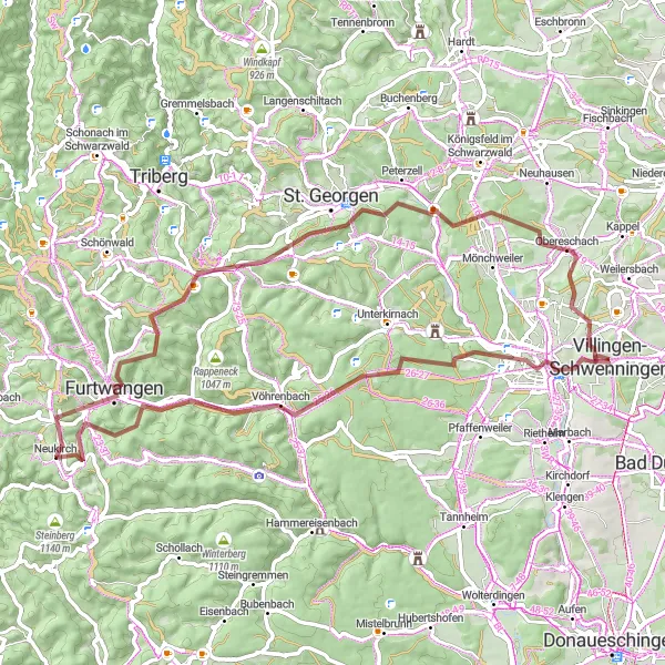 Map miniature of "The Forest and Hill Circuit" cycling inspiration in Freiburg, Germany. Generated by Tarmacs.app cycling route planner