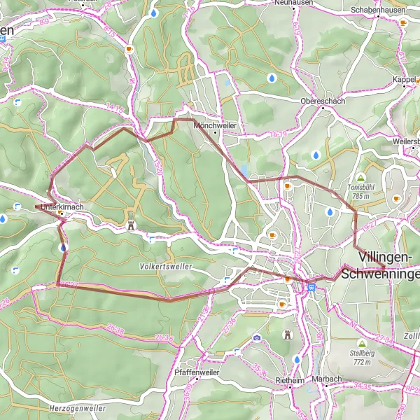 Karten-Miniaturansicht der Radinspiration "Gravelroute Villingen-Schwenningen - Mönchweiler" in Freiburg, Germany. Erstellt vom Tarmacs.app-Routenplaner für Radtouren