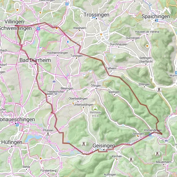 Map miniature of "Immendingen Gravel Loop" cycling inspiration in Freiburg, Germany. Generated by Tarmacs.app cycling route planner