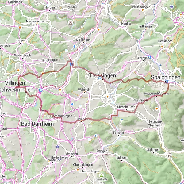 Map miniature of "Gravel Route: Villingen-Schwenningen Loop" cycling inspiration in Freiburg, Germany. Generated by Tarmacs.app cycling route planner