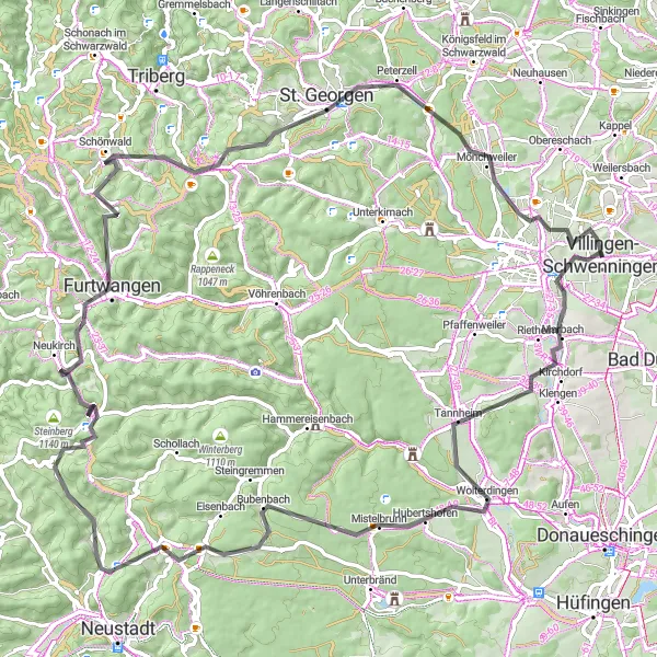 Map miniature of "Villingen-Schwenningen to Mönchweiler" cycling inspiration in Freiburg, Germany. Generated by Tarmacs.app cycling route planner