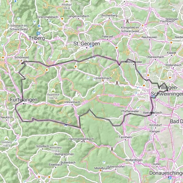 Karten-Miniaturansicht der Radinspiration "Villingen-Schwenningen - Denkmalgeschützte Staumauer - Wieselsberg" in Freiburg, Germany. Erstellt vom Tarmacs.app-Routenplaner für Radtouren