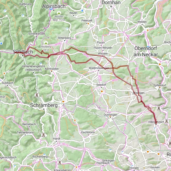 Map miniature of "Scenic Gravel Escape" cycling inspiration in Freiburg, Germany. Generated by Tarmacs.app cycling route planner