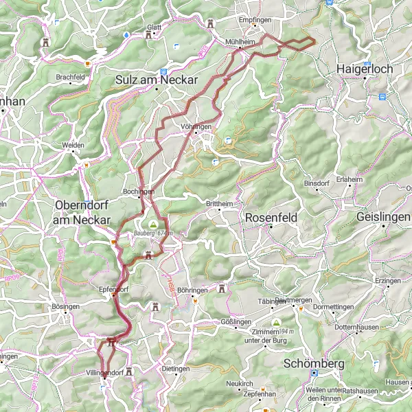 Map miniature of "Off the Beaten Path Gravel Adventure" cycling inspiration in Freiburg, Germany. Generated by Tarmacs.app cycling route planner