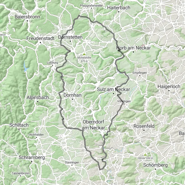 Map miniature of "The Legendary Climbs" cycling inspiration in Freiburg, Germany. Generated by Tarmacs.app cycling route planner