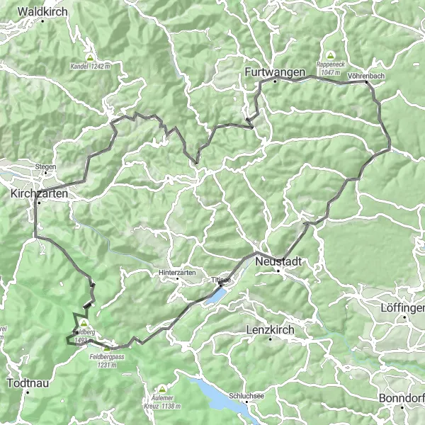 Karten-Miniaturansicht der Radinspiration "Tour um den Feldberg" in Freiburg, Germany. Erstellt vom Tarmacs.app-Routenplaner für Radtouren