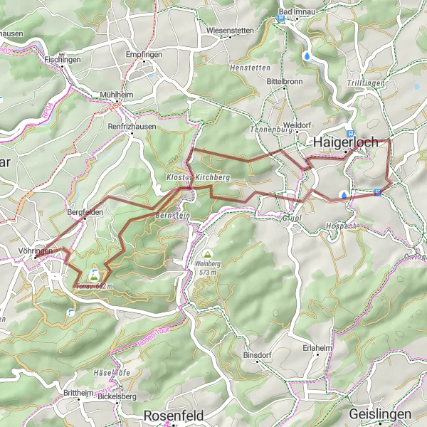 Karten-Miniaturansicht der Radinspiration "Geheimnisvolle Wege um Haigerloch" in Freiburg, Germany. Erstellt vom Tarmacs.app-Routenplaner für Radtouren