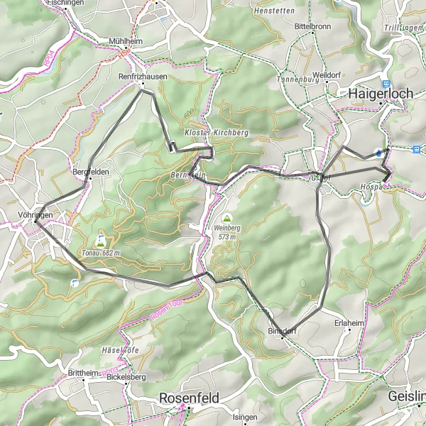 Karten-Miniaturansicht der Radinspiration "Kloster Kirchberg Road Tour" in Freiburg, Germany. Erstellt vom Tarmacs.app-Routenplaner für Radtouren