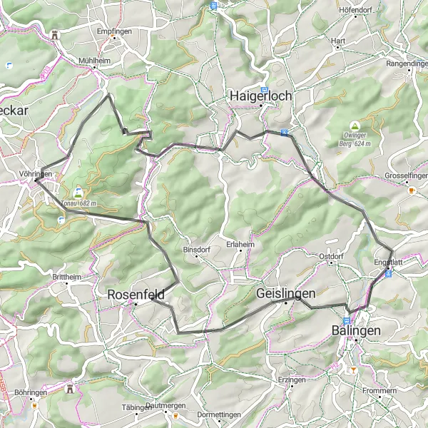 Karten-Miniaturansicht der Radinspiration "Kulturlandschaft um Balingen" in Freiburg, Germany. Erstellt vom Tarmacs.app-Routenplaner für Radtouren