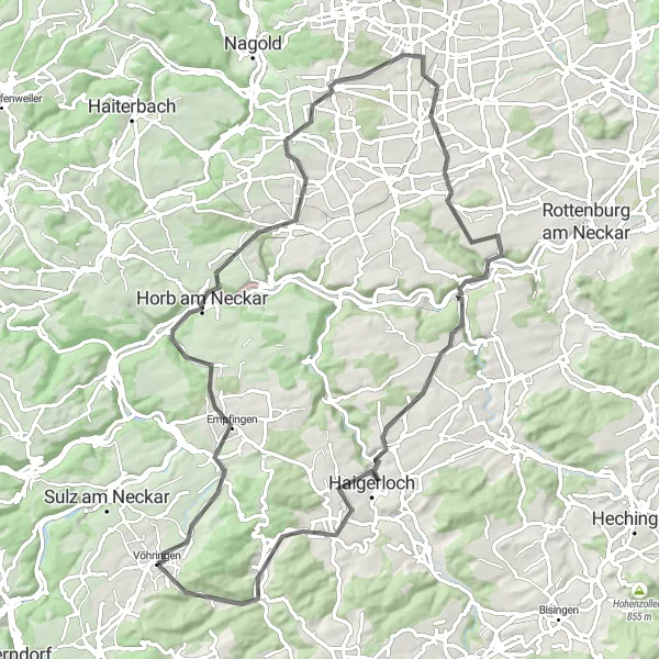 Karten-Miniaturansicht der Radinspiration "Horb am Neckar und Haigerloch Road Tour" in Freiburg, Germany. Erstellt vom Tarmacs.app-Routenplaner für Radtouren