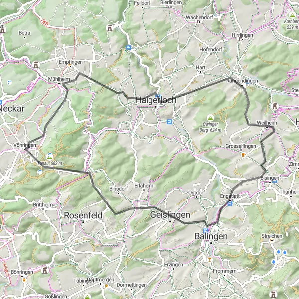 Karten-Miniaturansicht der Radinspiration "Empfingen und Geislingen Road Tour" in Freiburg, Germany. Erstellt vom Tarmacs.app-Routenplaner für Radtouren