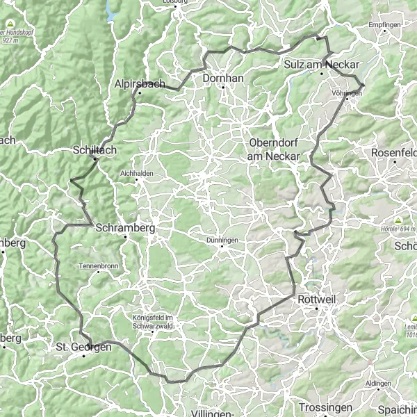 Karten-Miniaturansicht der Radinspiration "Bochingen und Fürnsal Road Tour" in Freiburg, Germany. Erstellt vom Tarmacs.app-Routenplaner für Radtouren