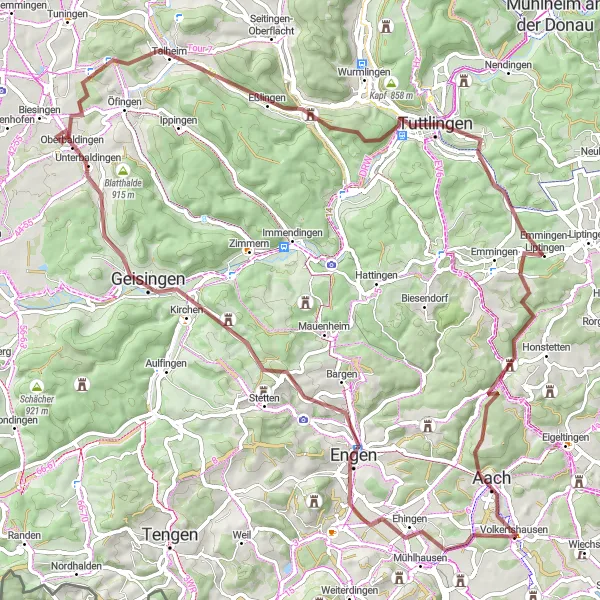 Map miniature of "Engen Loop" cycling inspiration in Freiburg, Germany. Generated by Tarmacs.app cycling route planner
