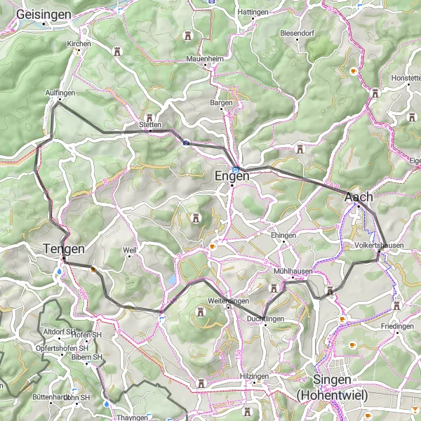 Map miniature of "Schlüsselbühl and Tengen Cycling Route" cycling inspiration in Freiburg, Germany. Generated by Tarmacs.app cycling route planner