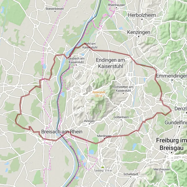 Karten-Miniaturansicht der Radinspiration "Weinberge und Kaiserstuhl" in Freiburg, Germany. Erstellt vom Tarmacs.app-Routenplaner für Radtouren