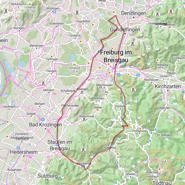 Karten-Miniaturansicht der Radinspiration "Die Schallstadt-Gravel-Runde" in Freiburg, Germany. Erstellt vom Tarmacs.app-Routenplaner für Radtouren