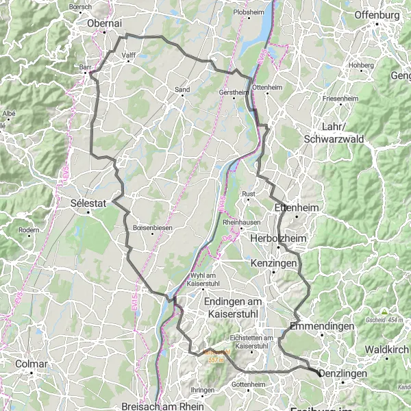 Karten-Miniaturansicht der Radinspiration "Kaiserstuhlblick und Nimberg Road Tour" in Freiburg, Germany. Erstellt vom Tarmacs.app-Routenplaner für Radtouren