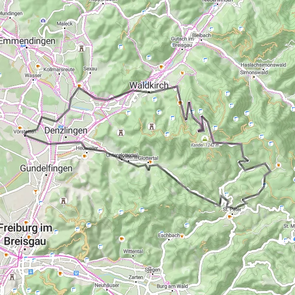 Karten-Miniaturansicht der Radinspiration "Kandel und Glottertal Road Tour" in Freiburg, Germany. Erstellt vom Tarmacs.app-Routenplaner für Radtouren