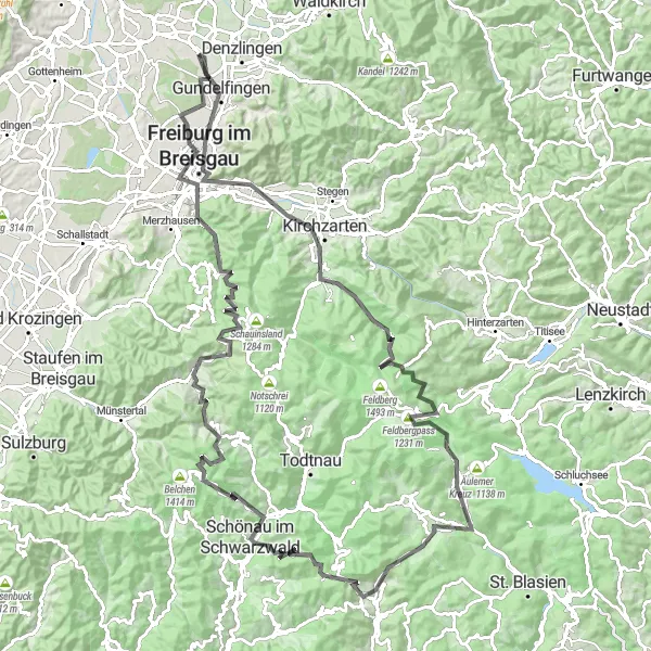 Karten-Miniaturansicht der Radinspiration "Herausfordernde Höhenmeter" in Freiburg, Germany. Erstellt vom Tarmacs.app-Routenplaner für Radtouren
