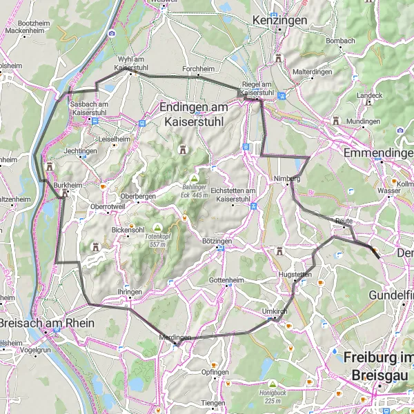 Karten-Miniaturansicht der Radinspiration "Kaiserstuhl Erkundungstour" in Freiburg, Germany. Erstellt vom Tarmacs.app-Routenplaner für Radtouren