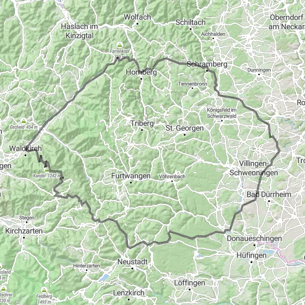 Map miniature of "Waldkirch Loop" cycling inspiration in Freiburg, Germany. Generated by Tarmacs.app cycling route planner