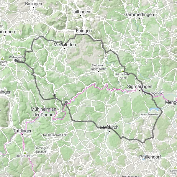 Map miniature of "The Epic Road Cycling Route" cycling inspiration in Freiburg, Germany. Generated by Tarmacs.app cycling route planner