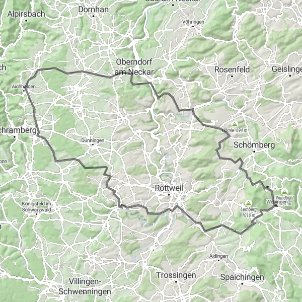 Map miniature of "Neckar Valley Loop" cycling inspiration in Freiburg, Germany. Generated by Tarmacs.app cycling route planner