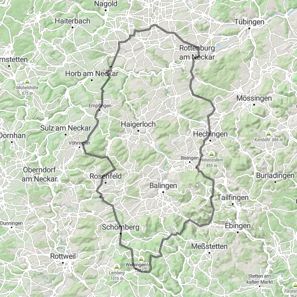 Map miniature of "The Scenic Road Trip" cycling inspiration in Freiburg, Germany. Generated by Tarmacs.app cycling route planner