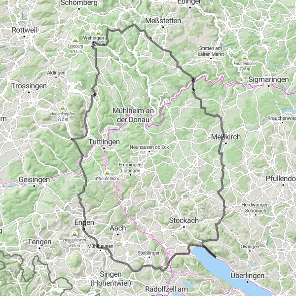 Map miniature of "Epic Swabian Alps Road Cycling Tour" cycling inspiration in Freiburg, Germany. Generated by Tarmacs.app cycling route planner