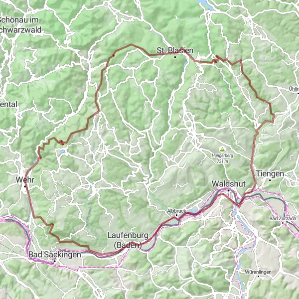 Map miniature of "Black Forest Gravel Adventure" cycling inspiration in Freiburg, Germany. Generated by Tarmacs.app cycling route planner