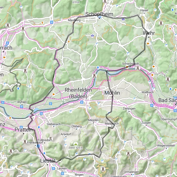 Map miniature of "Rhine River Loop" cycling inspiration in Freiburg, Germany. Generated by Tarmacs.app cycling route planner