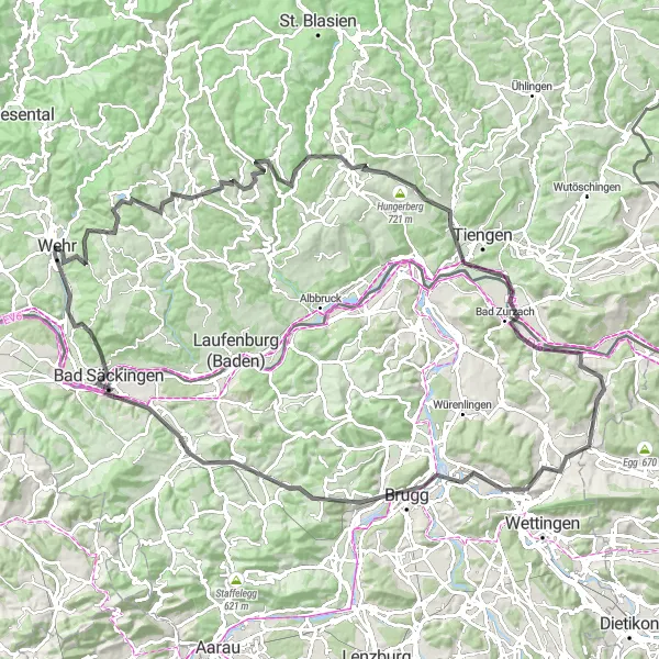 Map miniature of "Hochrhein Challenge" cycling inspiration in Freiburg, Germany. Generated by Tarmacs.app cycling route planner