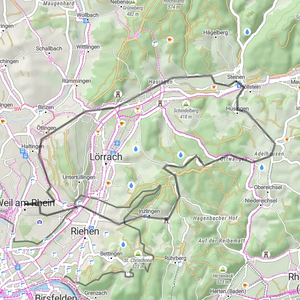 Map miniature of "Nature and Culture" cycling inspiration in Freiburg, Germany. Generated by Tarmacs.app cycling route planner