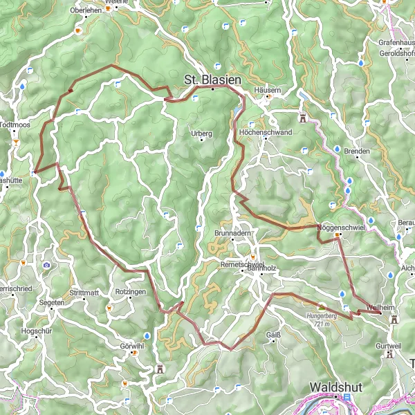 Map miniature of "Gutenburg Gravel Ride" cycling inspiration in Freiburg, Germany. Generated by Tarmacs.app cycling route planner