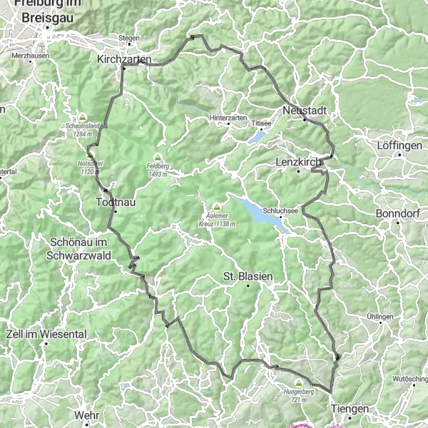 Map miniature of "Black Forest Road Adventure" cycling inspiration in Freiburg, Germany. Generated by Tarmacs.app cycling route planner