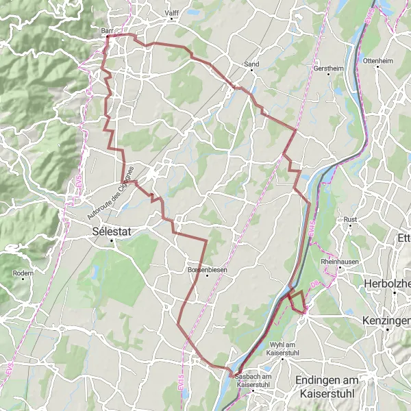 Map miniature of "Tales of the Vineyards and Gardens" cycling inspiration in Freiburg, Germany. Generated by Tarmacs.app cycling route planner