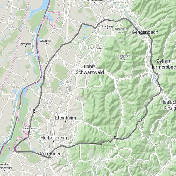 Karten-Miniaturansicht der Radinspiration "Burgen und Berge Rundweg" in Freiburg, Germany. Erstellt vom Tarmacs.app-Routenplaner für Radtouren