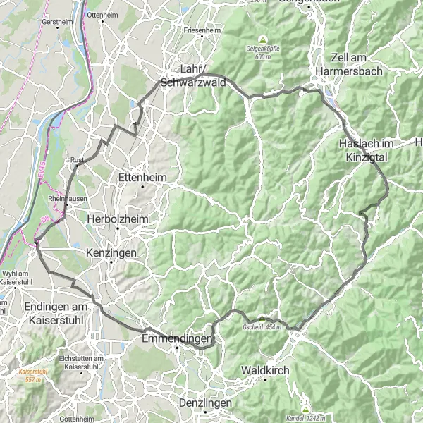 Karten-Miniaturansicht der Radinspiration "Kinzigtal und Schwarzwald Rundtour" in Freiburg, Germany. Erstellt vom Tarmacs.app-Routenplaner für Radtouren