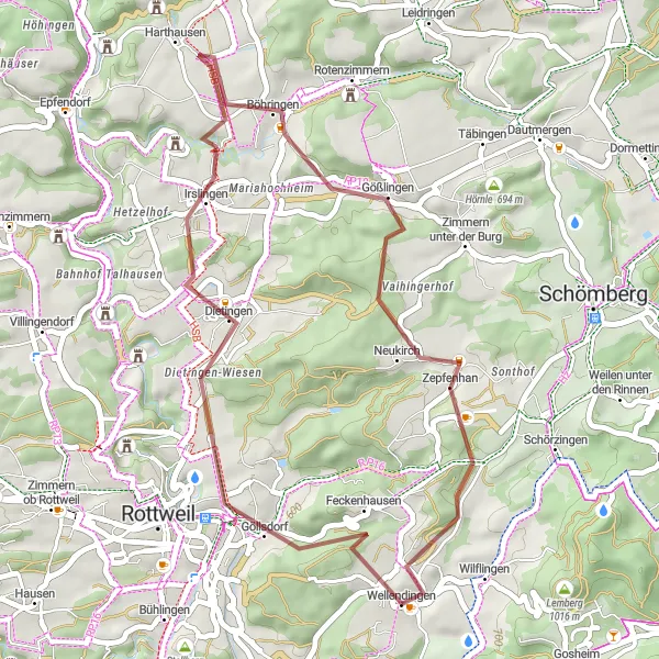 Karten-Miniaturansicht der Radinspiration "Durch die Wiesen und Wälder um Dietingen" in Freiburg, Germany. Erstellt vom Tarmacs.app-Routenplaner für Radtouren