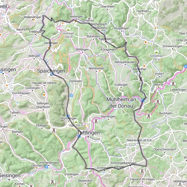 Karten-Miniaturansicht der Radinspiration "Die Gipfelroute von Wellendingen" in Freiburg, Germany. Erstellt vom Tarmacs.app-Routenplaner für Radtouren