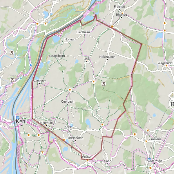 Map miniature of "The Rhine Discovery" cycling inspiration in Freiburg, Germany. Generated by Tarmacs.app cycling route planner
