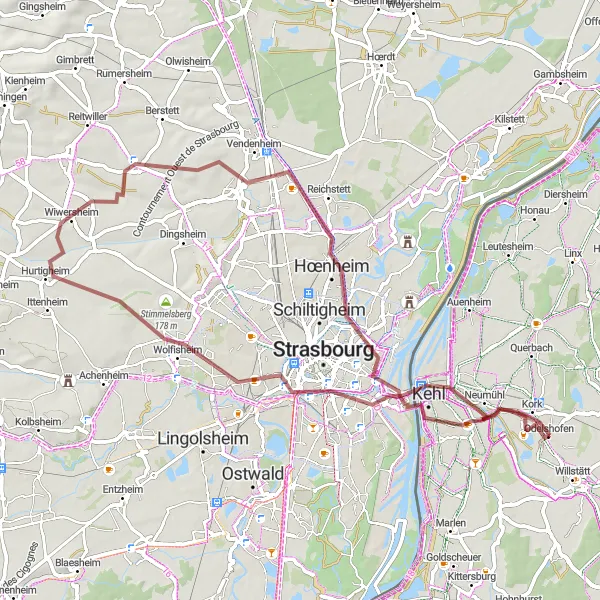 Map miniature of "The Hidden Gems" cycling inspiration in Freiburg, Germany. Generated by Tarmacs.app cycling route planner