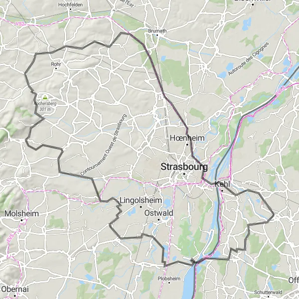 Karten-Miniaturansicht der Radinspiration "Weinberge und Schlösser der Elsass" in Freiburg, Germany. Erstellt vom Tarmacs.app-Routenplaner für Radtouren