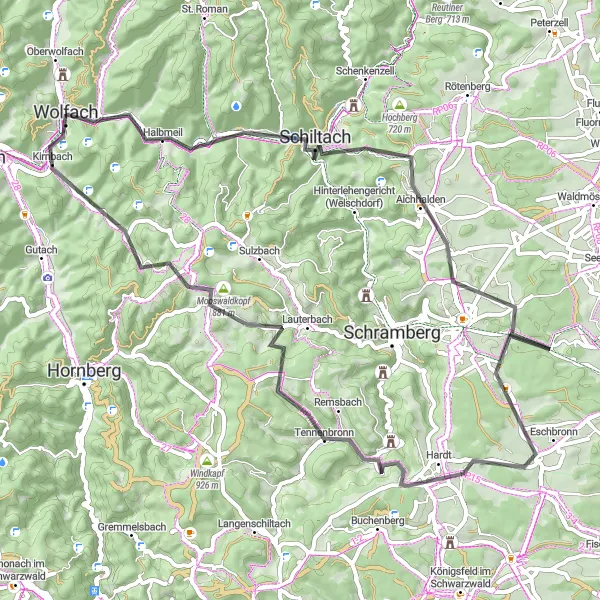 Map miniature of "Black Forest Scenic Loop" cycling inspiration in Freiburg, Germany. Generated by Tarmacs.app cycling route planner