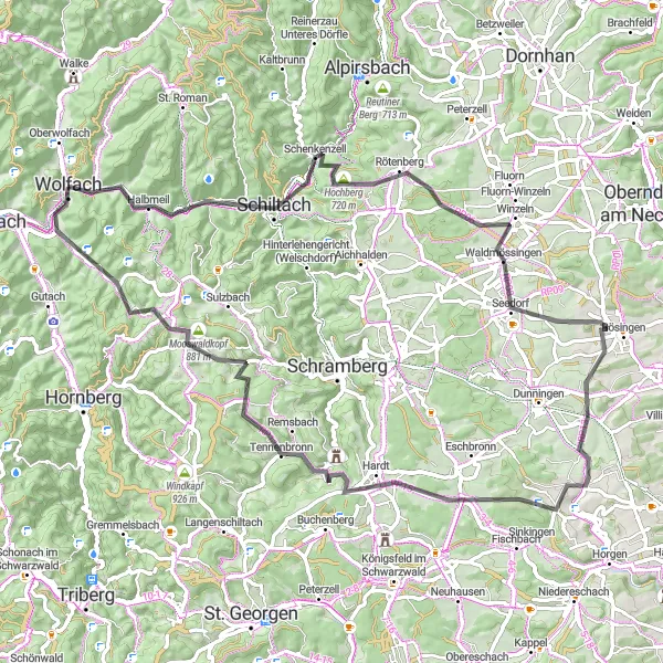 Map miniature of "Black Forest Panorama Ride" cycling inspiration in Freiburg, Germany. Generated by Tarmacs.app cycling route planner