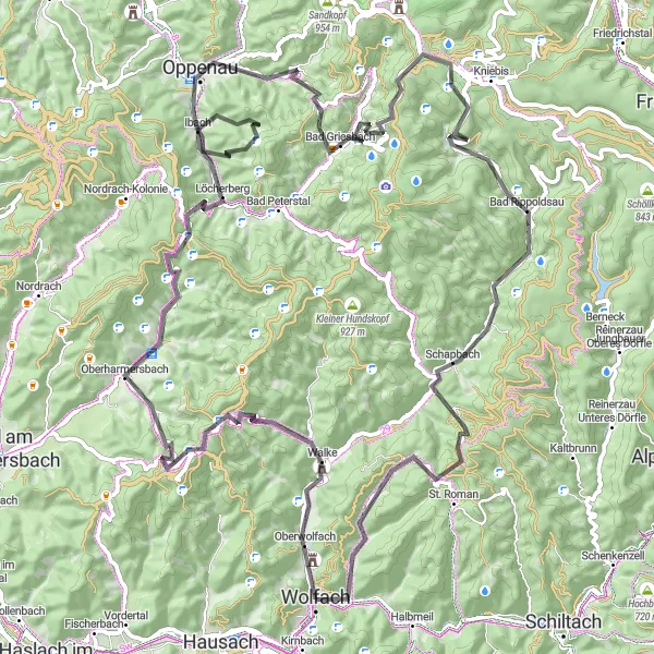 Map miniature of "Black Forest Loop" cycling inspiration in Freiburg, Germany. Generated by Tarmacs.app cycling route planner