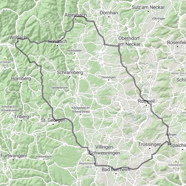 Map miniature of "Lakes and Villages Tour" cycling inspiration in Freiburg, Germany. Generated by Tarmacs.app cycling route planner
