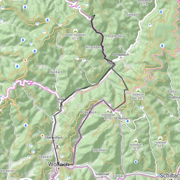 Map miniature of "Wolfach to Oberwolfach Loop" cycling inspiration in Freiburg, Germany. Generated by Tarmacs.app cycling route planner