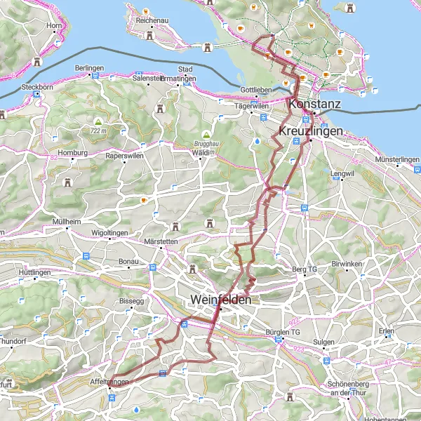 Karten-Miniaturansicht der Radinspiration "Gravel-Abenteuer in Ellighausen und Ottenberg" in Freiburg, Germany. Erstellt vom Tarmacs.app-Routenplaner für Radtouren