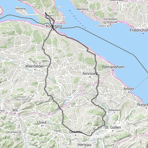 Karten-Miniaturansicht der Radinspiration "Bodensee-Rundtour: Kultur und Natur vereint" in Freiburg, Germany. Erstellt vom Tarmacs.app-Routenplaner für Radtouren